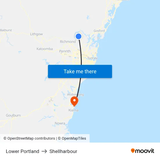 Lower Portland to Shellharbour map