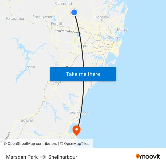 Marsden Park to Shellharbour map