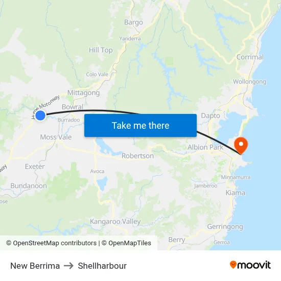 New Berrima to Shellharbour map