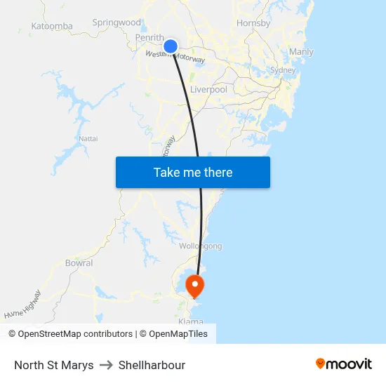 North St Marys to Shellharbour map