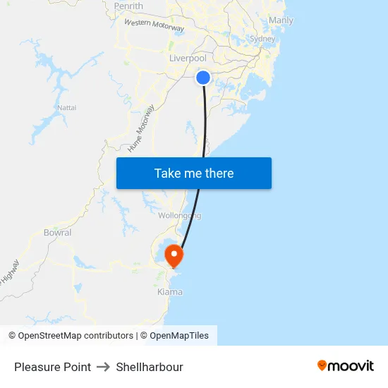 Pleasure Point to Shellharbour map