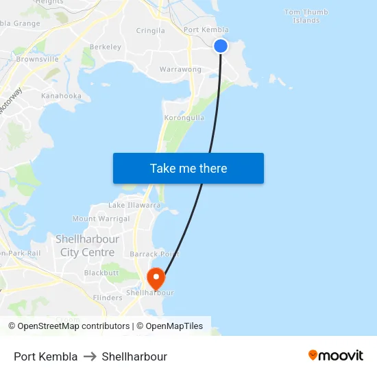 Port Kembla to Shellharbour map
