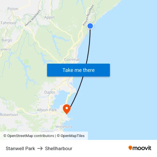 Stanwell Park to Shellharbour map