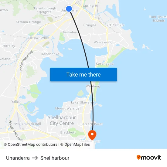 Unanderra to Shellharbour map