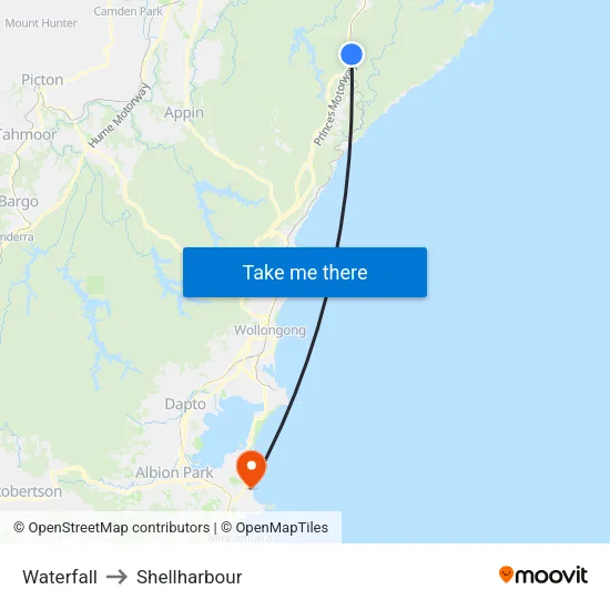Waterfall to Shellharbour map