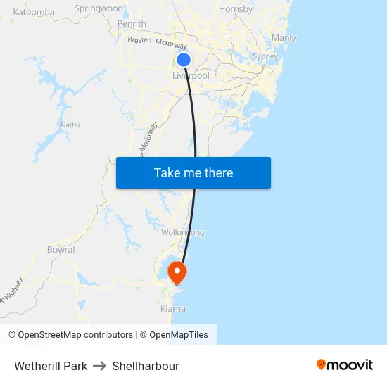 Wetherill Park to Shellharbour map