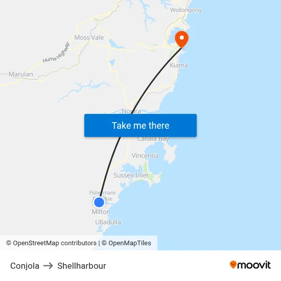 Conjola to Shellharbour map