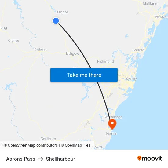 Aarons Pass to Shellharbour map