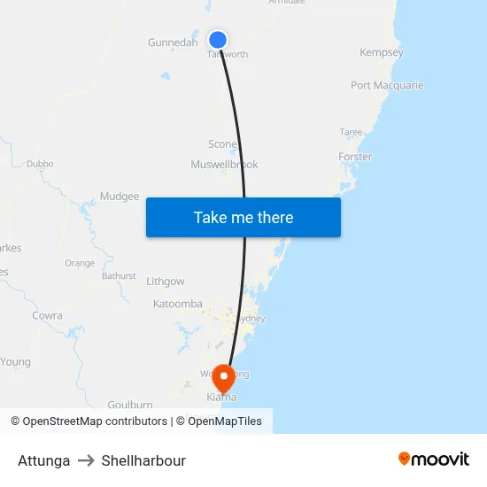Attunga to Shellharbour map