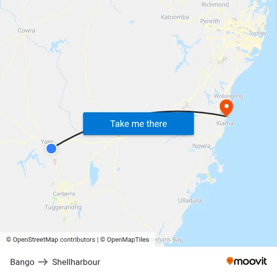Bango to Shellharbour map