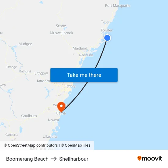 Boomerang Beach to Shellharbour map
