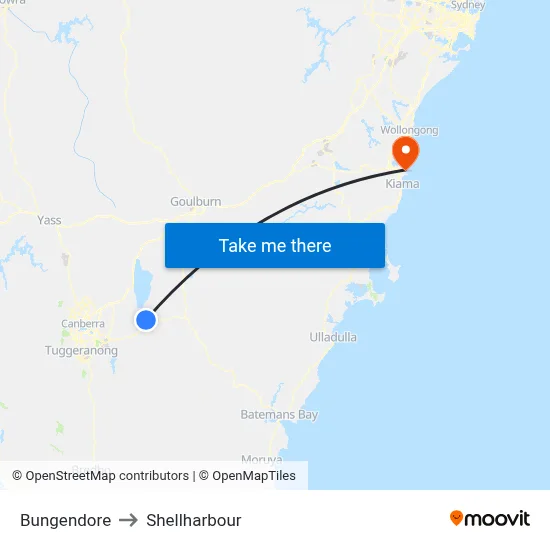 Bungendore to Shellharbour map