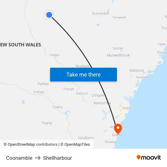 Coonamble to Shellharbour map