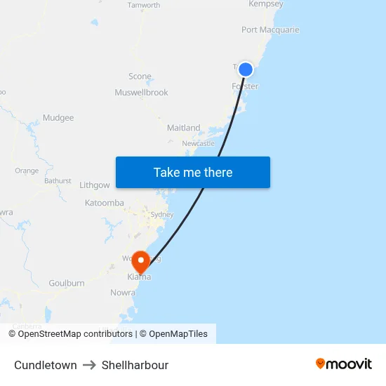 Cundletown to Shellharbour map