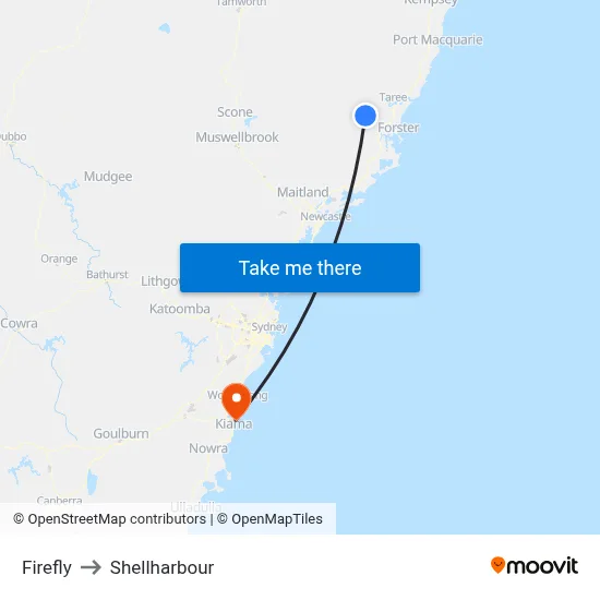 Firefly to Shellharbour map