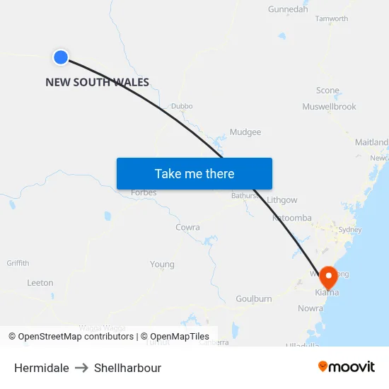 Hermidale to Shellharbour map