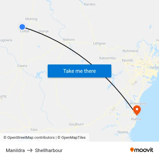 Manildra to Shellharbour map