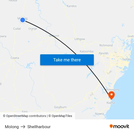 Molong to Shellharbour map