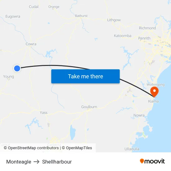 Monteagle to Shellharbour map