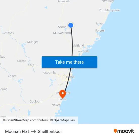 Moonan Flat to Shellharbour map