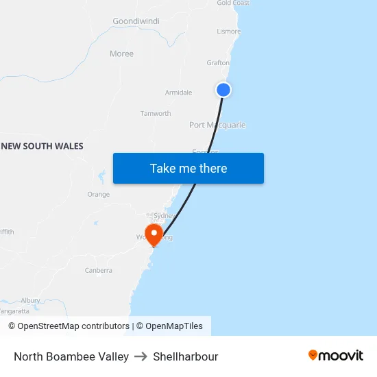 North Boambee Valley to Shellharbour map