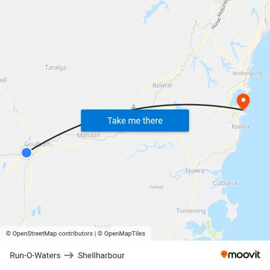 Run-O-Waters to Shellharbour map