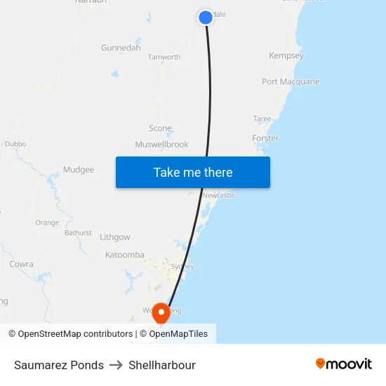 Saumarez Ponds to Shellharbour map