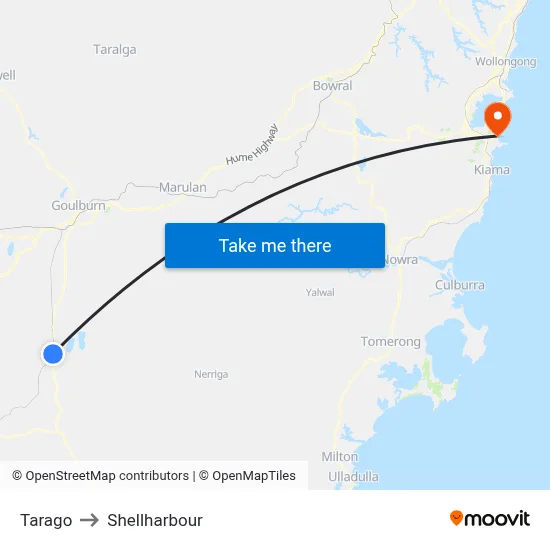 Tarago to Shellharbour map