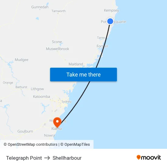 Telegraph Point to Shellharbour map
