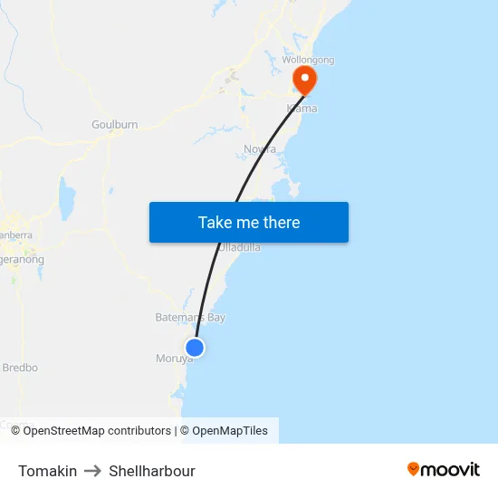 Tomakin to Shellharbour map
