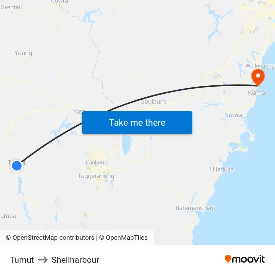 Tumut to Shellharbour map