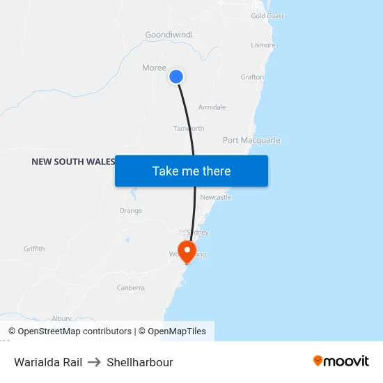 Warialda Rail to Shellharbour map