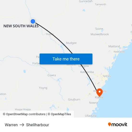 Warren to Shellharbour map