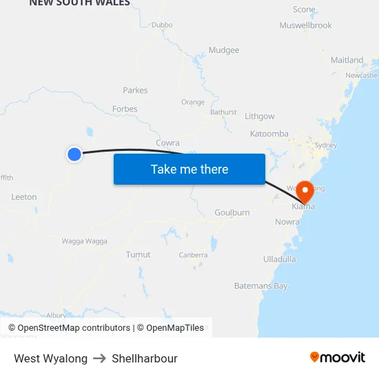 West Wyalong to Shellharbour map