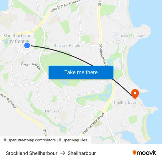 Stockland Shellharbour to Shellharbour map