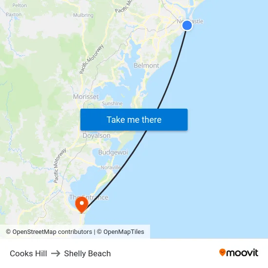 Cooks Hill to Shelly Beach map