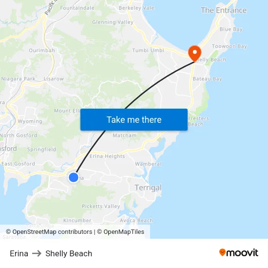 Erina to Shelly Beach map