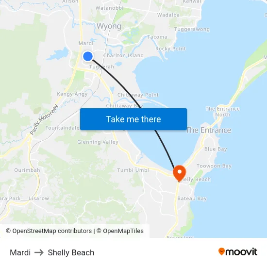 Mardi to Shelly Beach map