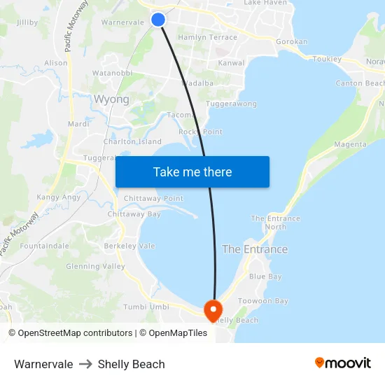 Warnervale to Shelly Beach map