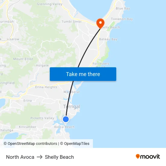 North Avoca to Shelly Beach map