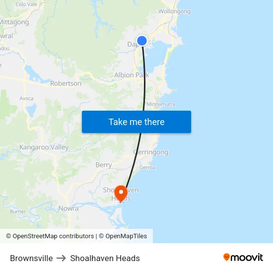 Brownsville to Shoalhaven Heads map
