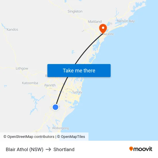 Blair Athol (NSW) to Shortland map