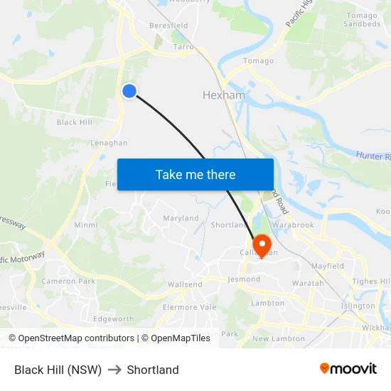 Black Hill (NSW) to Shortland map