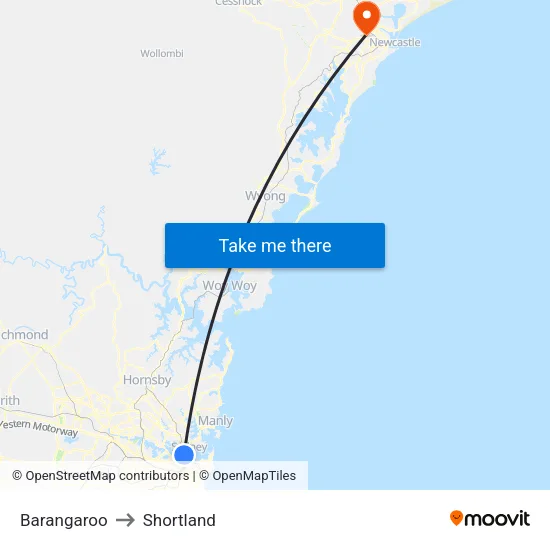 Barangaroo to Shortland map