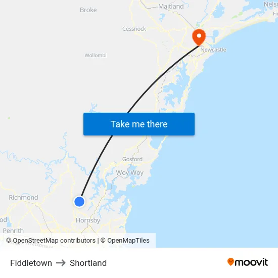 Fiddletown to Shortland map