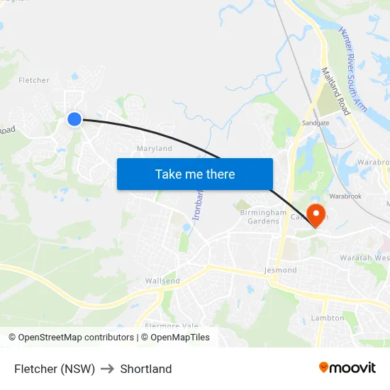 Fletcher (NSW) to Shortland map