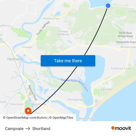 Campvale to Shortland map