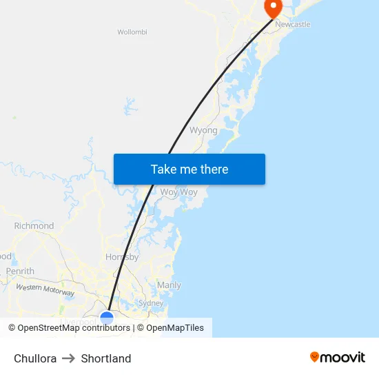 Chullora to Shortland map