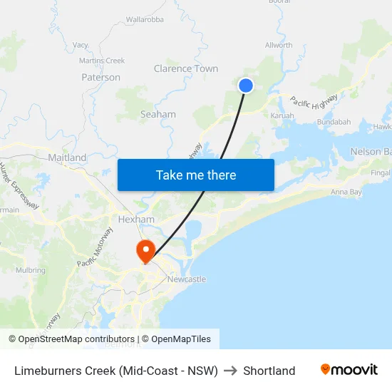 Limeburners Creek (Mid-Coast - NSW) to Shortland map