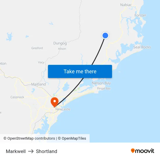 Markwell to Shortland map